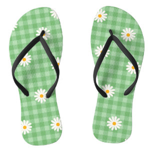 Tongs Motif de de Fleur En vichy à carreaux verts
