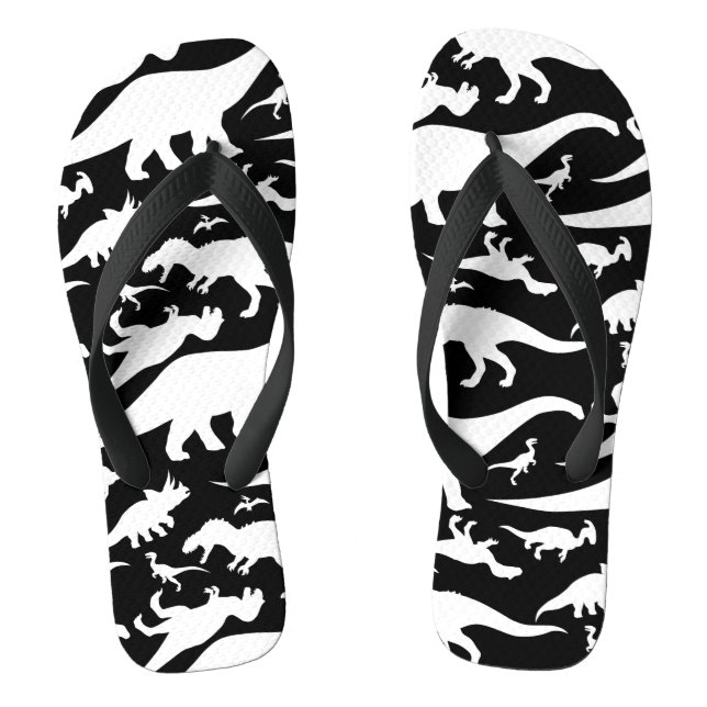Tongs Motif de dinosaures noir et blanc (Semelle)