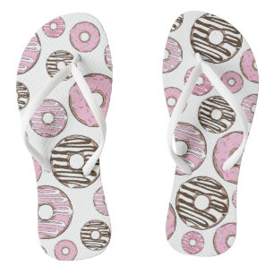 Tongs Motif De Donuts, Donuts Roses, Donuts Blancs