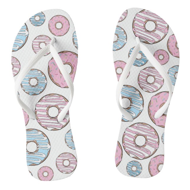 Tongs Motif De Donuts, Donuts Roses, Donuts Bleus (Semelle)