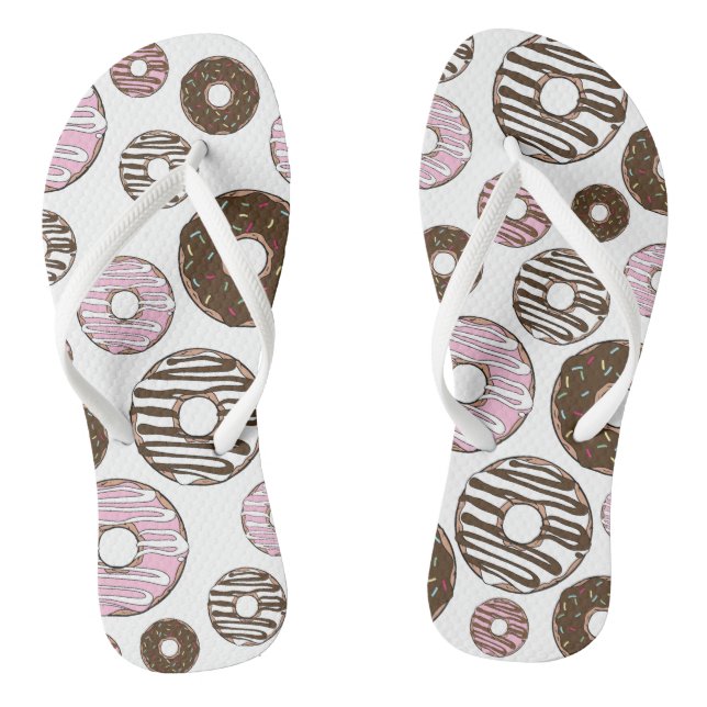 Tongs Motif De Donuts, Donuts Roses, Donuts Brown (Semelle)
