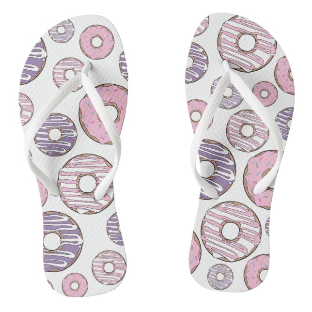 Tongs Motif De Donuts, Donuts Roses, Donuts Violets (Semelle)