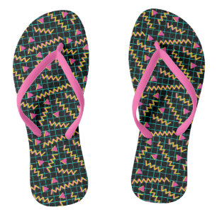 Tongs motif de doodle noir et néon rétro des années 80/9