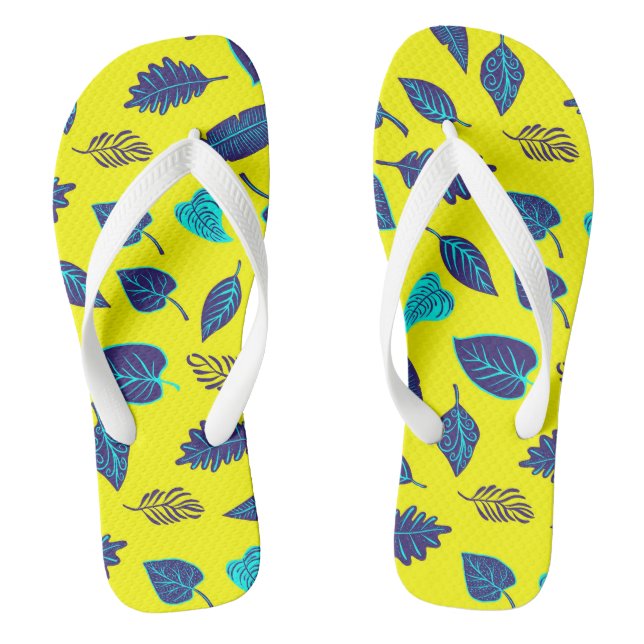 Tongs Motif de feuille tropicale jaune vif (Semelle)