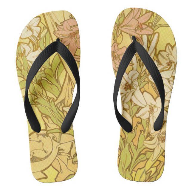 Tongs Motif de fleurs de lys d'Alphonse Mucha : Art nouv (Semelle)