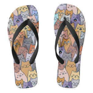 Tongs Motif de foule de chats mignons et colorés avec vi