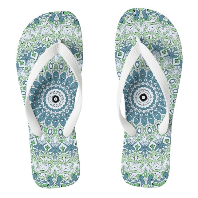 Tongs Motif de mandala côtier bleu et vert de mer (Semelle)