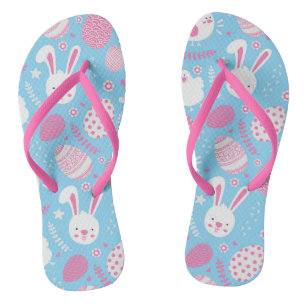 Tongs Motif de Pâques simple rose et bleu Retourner le