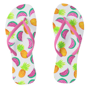 Tongs motif de pastèque coloré à l'aquarelle d'ananas