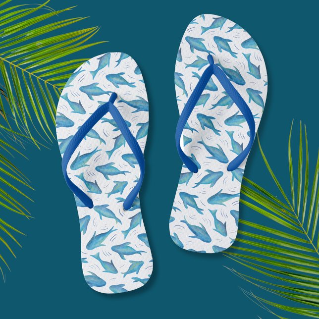 Tongs Motif de poisson requin bleu (Shark fish cool flip flops perfect for beach lovers and vacations.)