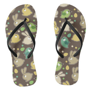 Tongs motif de printemps aux oeufs de Pâques, oiseaux