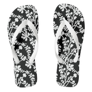 Tongs Motif de répétition Floral noir et blanc