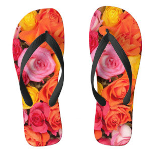 Tongs Motif de roses colorées vives Fond floral