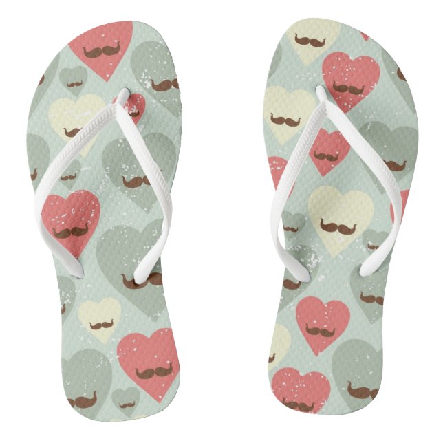 Tongs Motif de Valentine avec le coeur et la moustache (Semelle)
