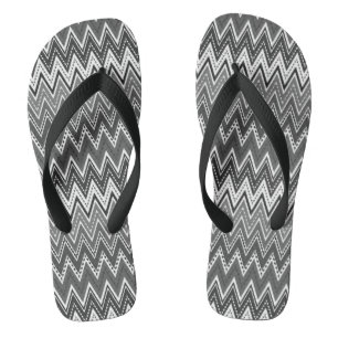 Tongs Motif de zigzag géométrique noir et blanc