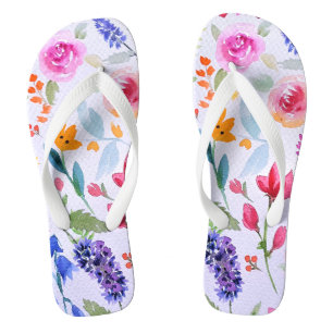 Tongs Motif d'échantillonnage de fleurs d'aquarelle