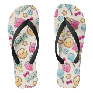 Tongs Motif d'enfant de Kawaii avec des griffonnages