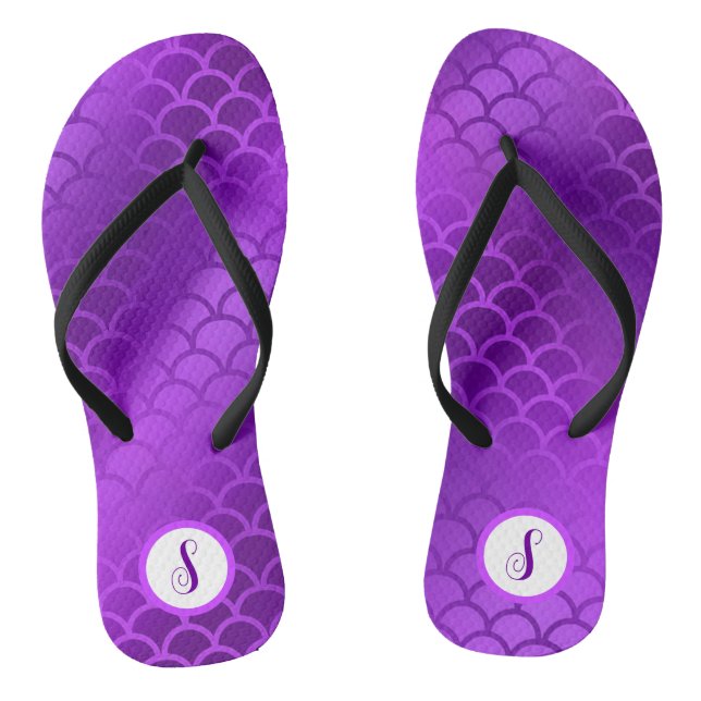 Tongs Motif des échelles de sirène violet initiales pers (Semelle)