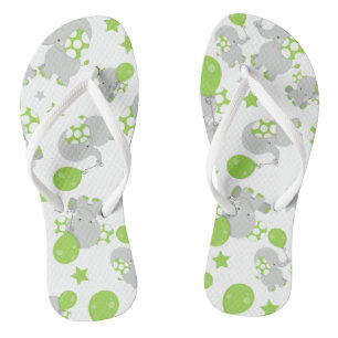 Tongs Motif Des Eléphants, Eléphants Mignons - Grey Vert