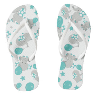 Tongs Motif Des Eléphants, Eléphants Mignons - Gris Bleu
