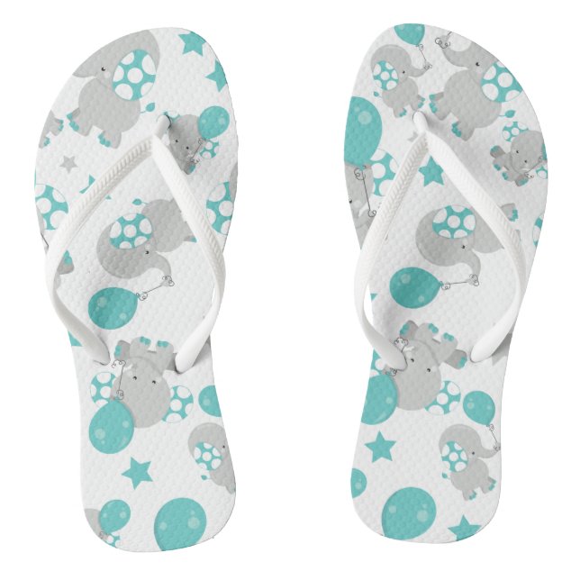 Tongs Motif Des Eléphants, Eléphants Mignons - Gris Bleu (Semelle)