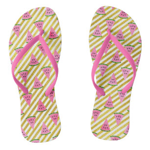 Tongs Motif d'été Cool Watermelon et Yellow Stripe
