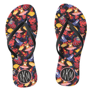 Tongs Motif du monogramme des grenouilles   d'amants