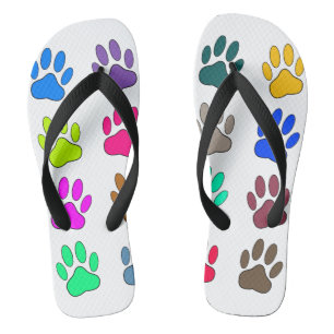 Tongs Motif Empreinte de patte de chien multicolore