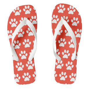 Tongs Motif empreintes de patte de chien mignon rouge bl