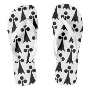 Tongs Motif Ermine, Motif médiéval, noir sur blanc