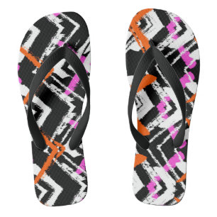 Tongs Motif Flèche De Main Noire, Orange Et Rose
