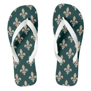 Tongs Motif Fleur de Lis, Crème Royale Française sur Fon