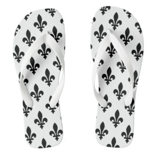 Tongs Motif Fleur de Lis, Royal Français, Noir sur Blanc