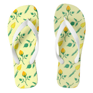 Tongs Motif floral avec rose jaune et fleurs de tulipe