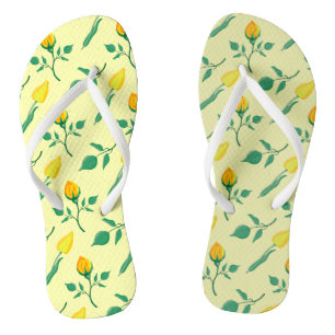 Tongs Motif floral avec rose jaune et fleurs de tulipe