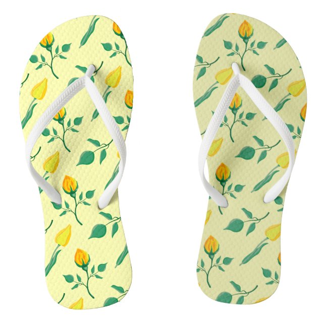 Tongs Motif floral avec rose jaune et fleurs de tulipe (Semelle)