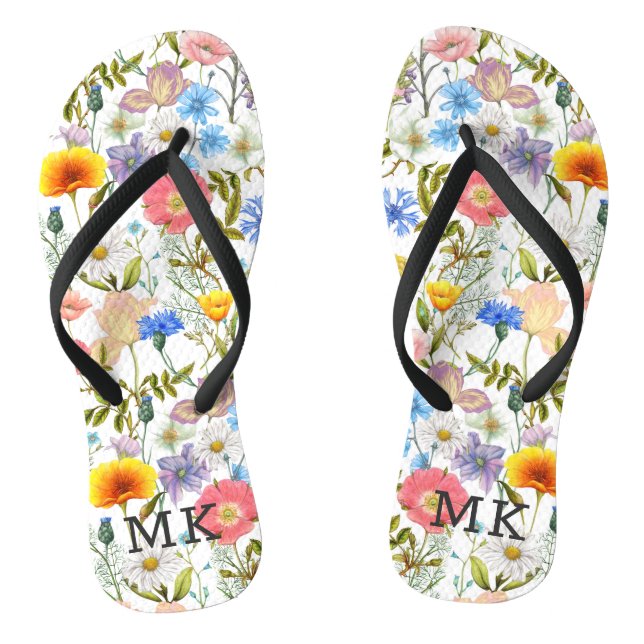 Tongs Motif floral champêtre de printemps monogramme mon (Semelle)