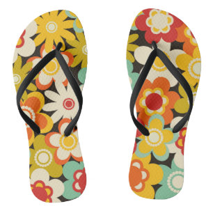 Tongs Motif floral mignon rétro coloré vif