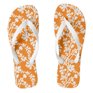 Tongs Motif Floral Orange Et Blanc