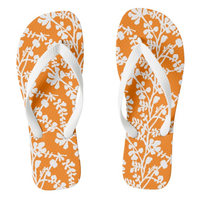 Tongs Motif Floral Orange Et Blanc (Semelle)