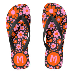 Tongs Motif floral personnalisé des années 70 