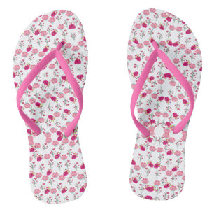 Tongs Motif floral symétrique rose rouge et blush