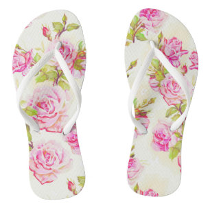 Tongs Motif Floral Vieux Roses Roses Roses Rose Femme Fl