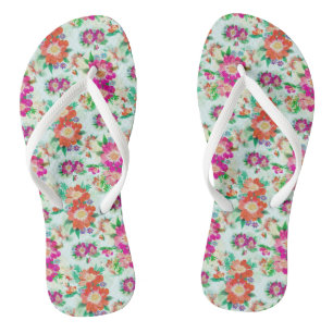 Tongs Motif floral vintage rose et rouge