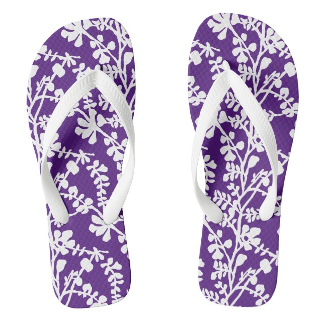 Tongs Motif Floral Violet Et Blanc (Semelle)