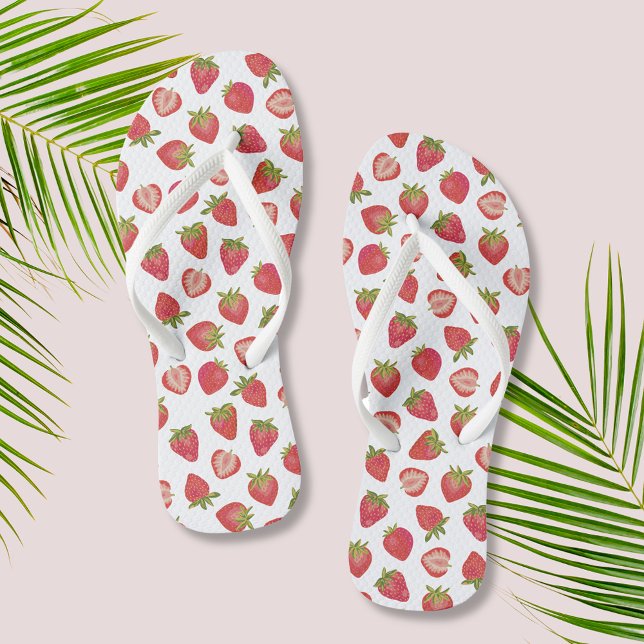 Tongs Motif Fraise d'Été (Summer strawberry pattern flip flops, perfect for summer, girly weekends or any time!)