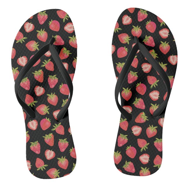 Tongs Motif fraise d'été sur fond noir (Semelle)