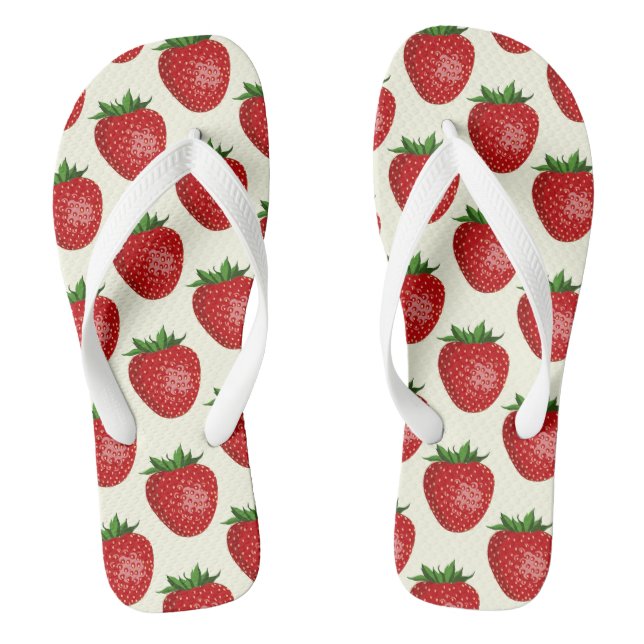 Tongs Motif Fraise, Fraises Rouges, Fruit, Feuille (Semelle)