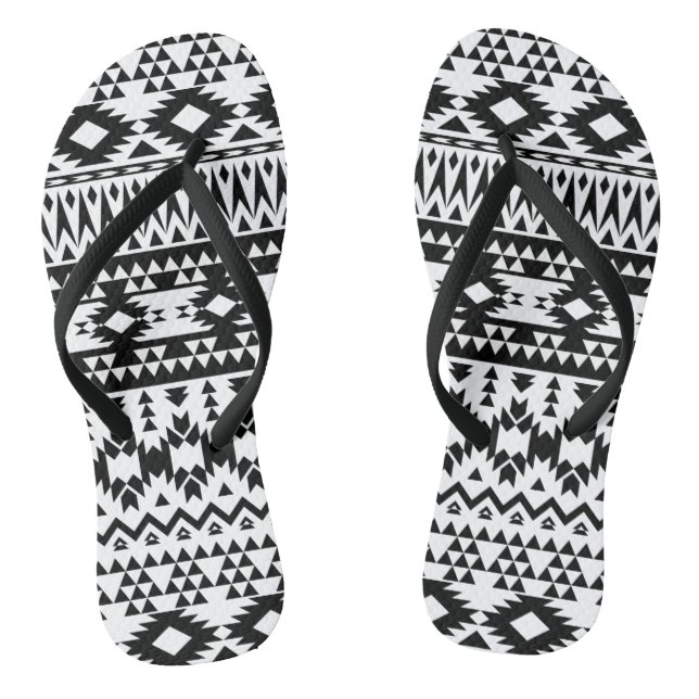 Tongs Motif géométrique Aztec noir et blanc (Semelle)