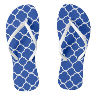 Tongs Motif géométrique Royal Blue and White Quatrefoil